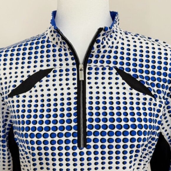 Tail Blue & White Dot Print Mock Neck 1/4 Zip Long Sleeve Athletic Top Size L - Picture 2 of 4